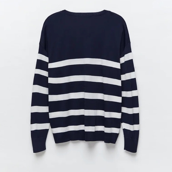 NWT Zara Minimalist RARE Preppy Long Sleeve Striped V-Neck Sweater - Picture 5 of 15